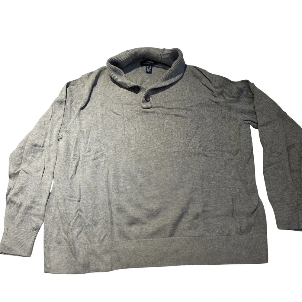 Lands‎ End Outfitters Mens Gray Shawl Collar Sweater XXL Button Neck Pullover